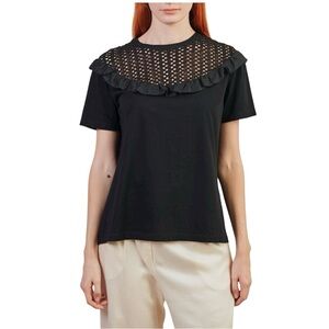 Sandro Positano top ruffled, lace-insert collar with ramie excellent condition